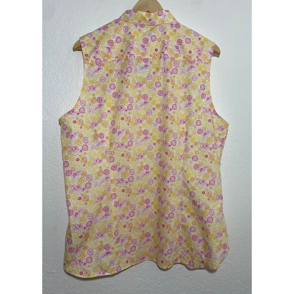 NWT Lands’ End Size 16 Yellow Pink Paisley Button Up Sleeveless Blouse No-Iron - Picture 3 of 7